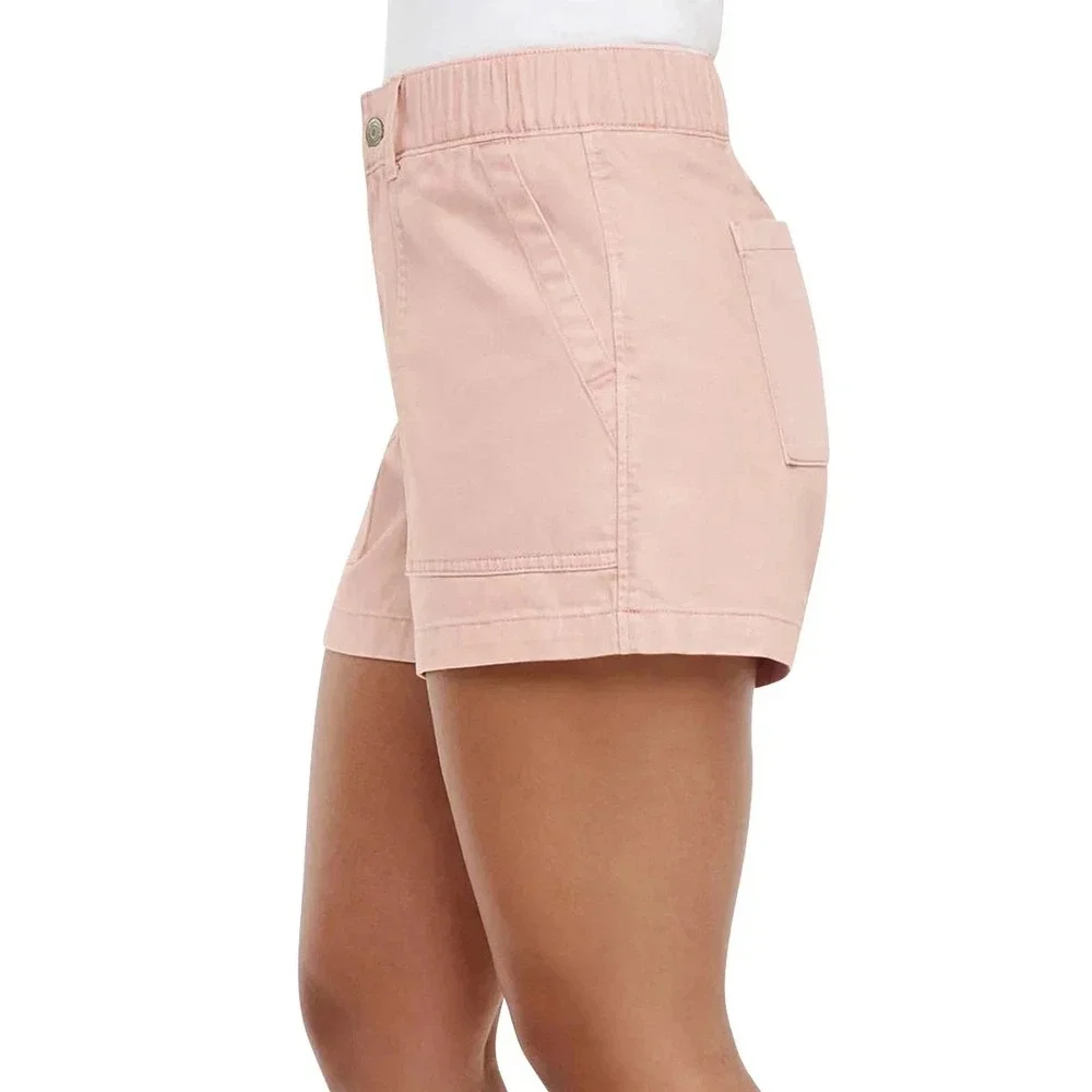 Gap Women's Patch Pockets Elastic Waist Twill Shorts, Pink, Size Medium, New